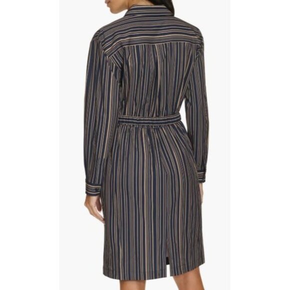 Calvin Klein Womens Black Tan Stripe Zip Up Collar Long Sleeve Sheath Dress Sz 4 - Picture 4 of 12
